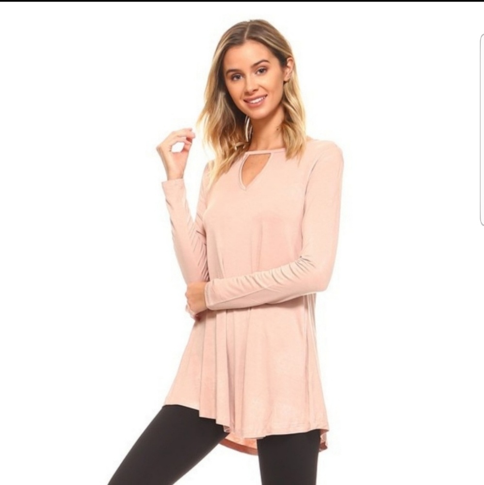 Long Sleeve Keyhole Tunic Light Camel